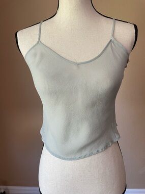 100% silk sheer dainty Light Sage Spaghetti Strap Cami crop Top XS/S